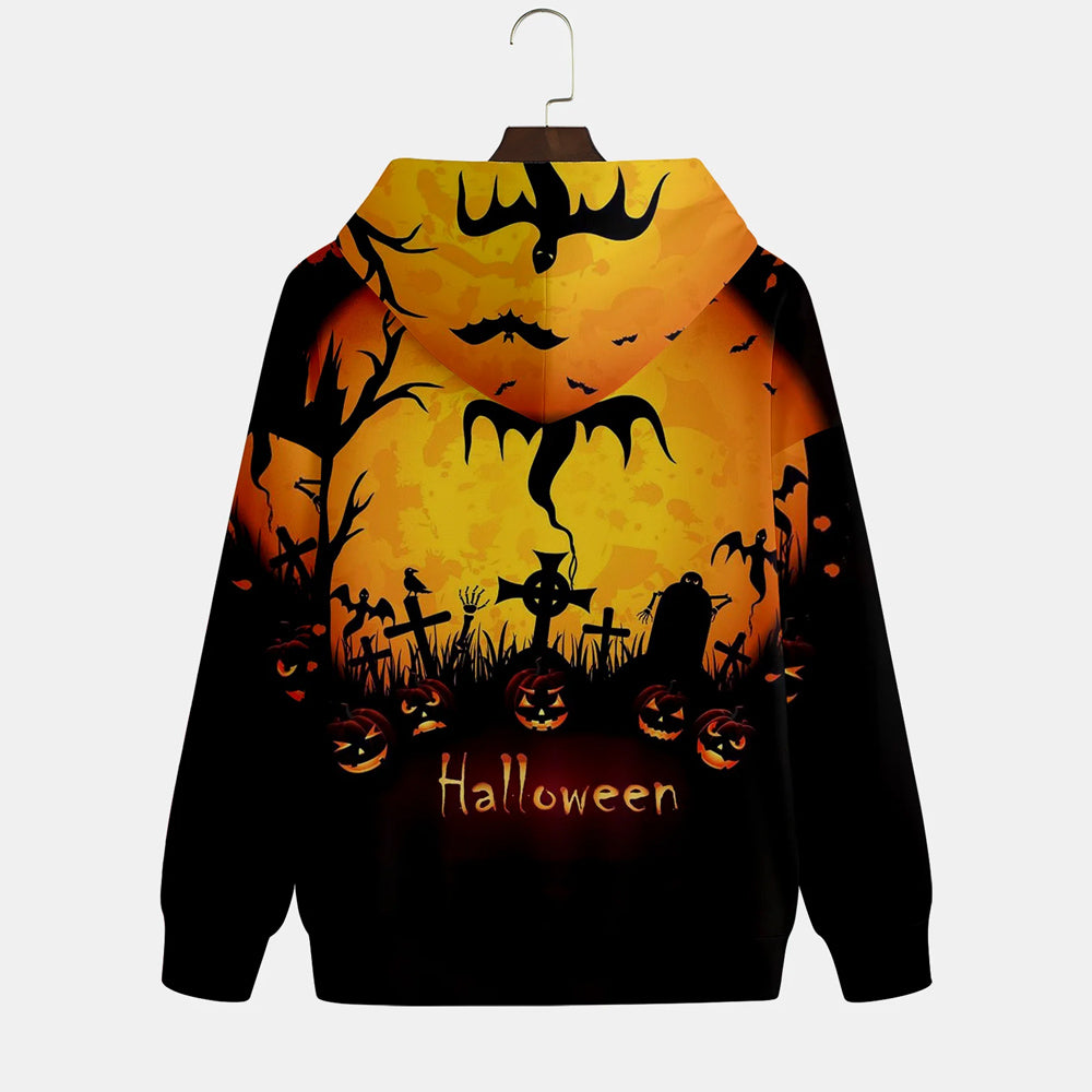 Baseball Halloween Ghost Pumpkin Bat Print Hoodie