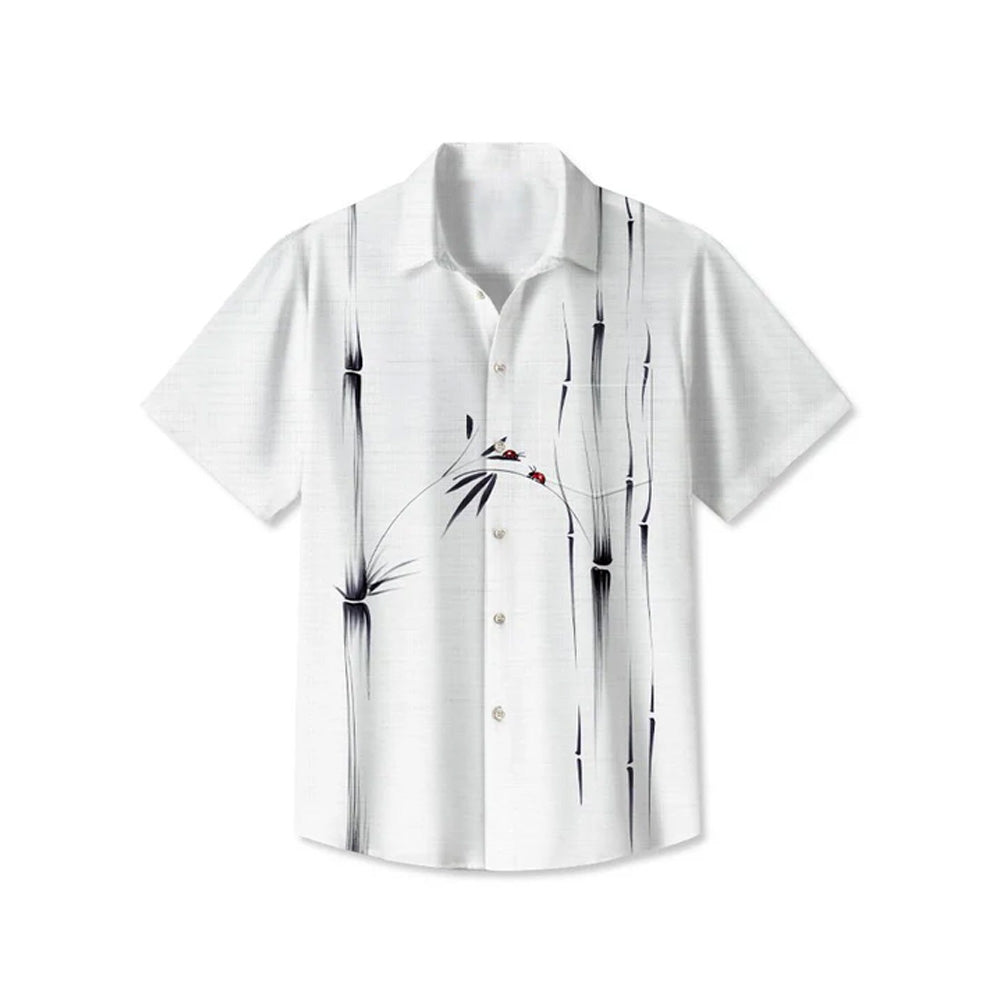 Bamboo Leaf Ladybug Print Casual Short-Sleeved Shirt