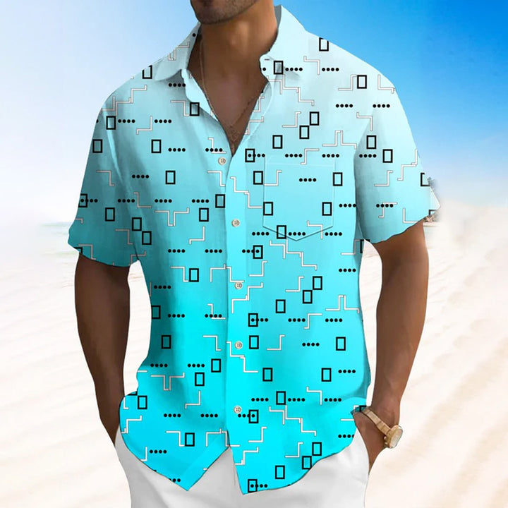 Geometric Pattern Line Gradient Print Casual Vacation Shirt 2407004102