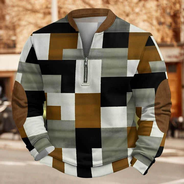 Men's Retro Colorblock Print Casual Sweatshirt 2411000968