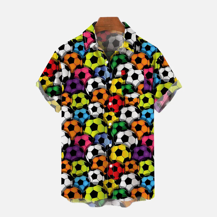 Colorful Football Print Casual Oversized Short-Sleeved Shirt