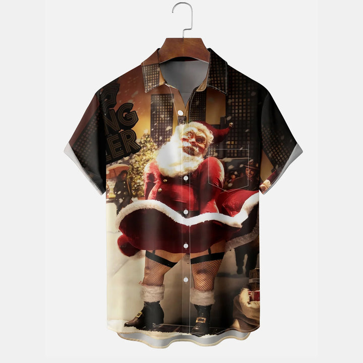 Christmas Sexy Santa Claus Chest Pocket Casual Shirt