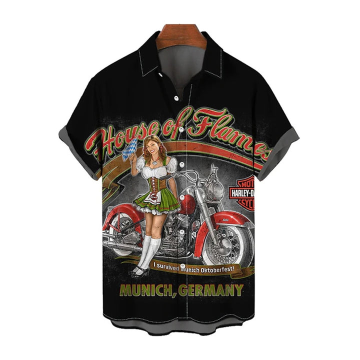 Men's Motorcycle Beauty Print Large Size Short Sleeve Shirt 2406001751