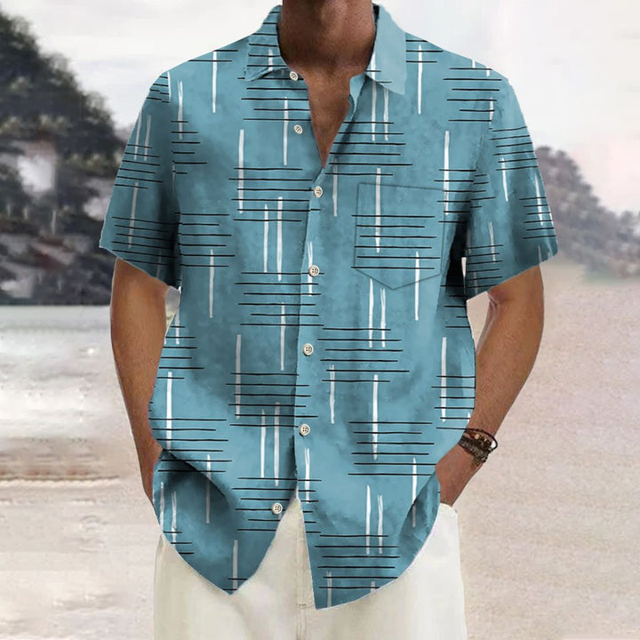50's Retro Geometric Line Print Casual Vacation Shirt 2406000044
