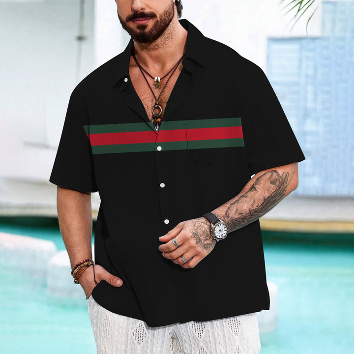 Men's Striped Print Casual Short Sleeve Shirt