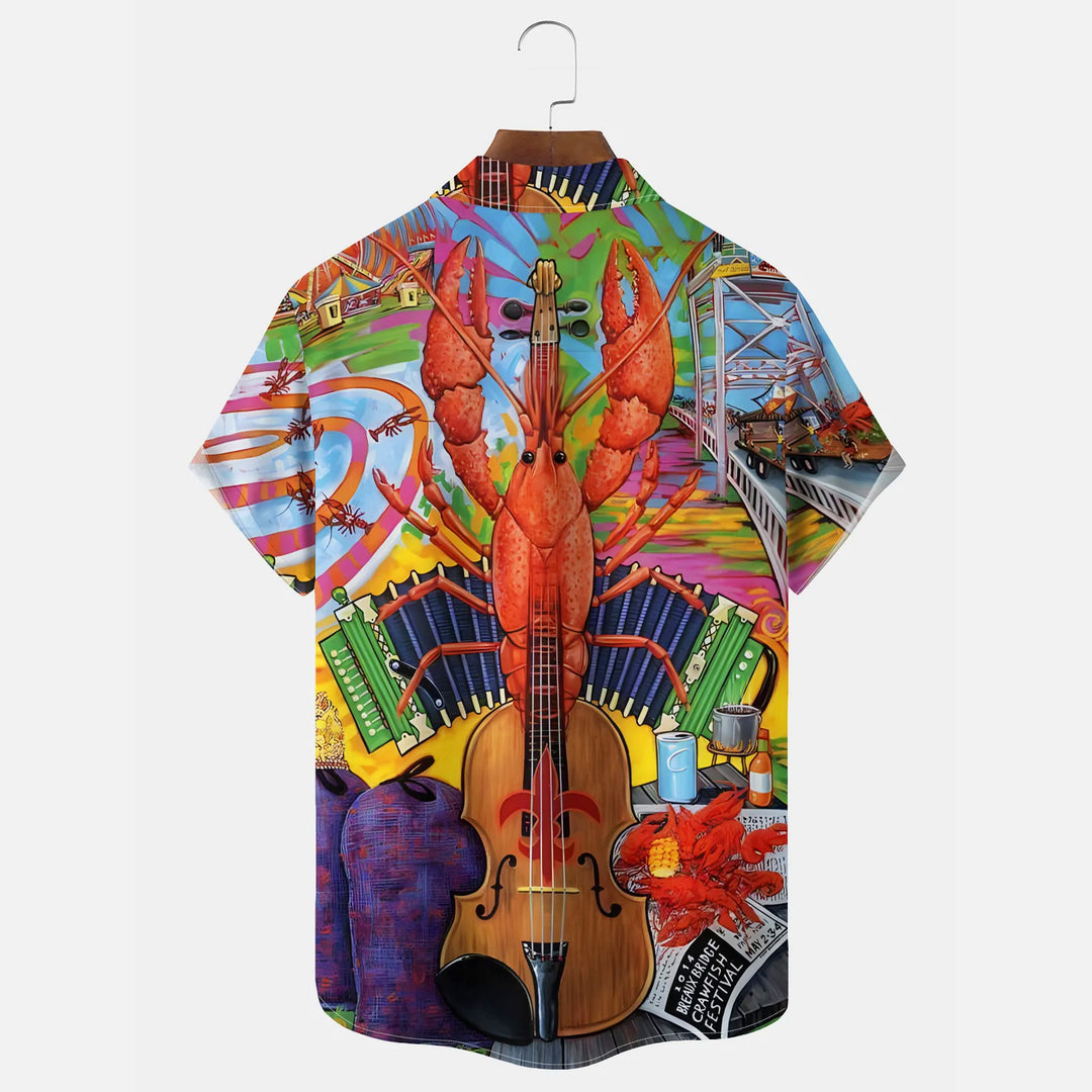 Mardi Gras Lobster Violin Music Print Hawaiian Shirt