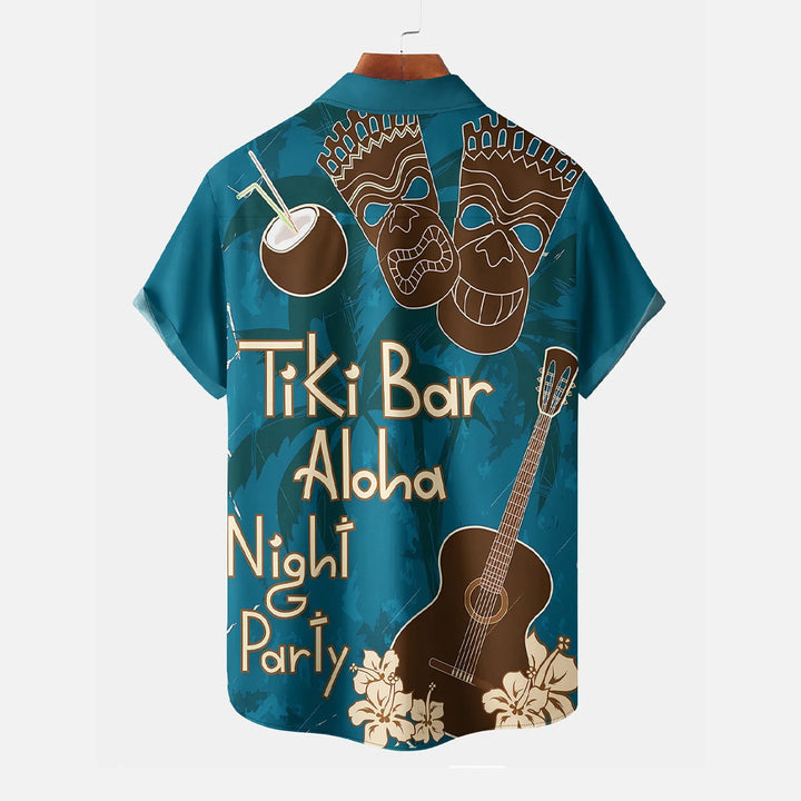 Beach Vacation Tiki Bar Blue Casual Short Sleeve Shirt