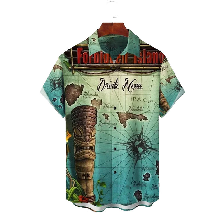 TIKI Art Map Casual Large Size Short Sleeve Shirt