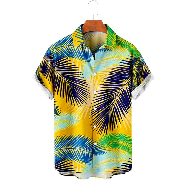 Hawaiian Plant Leaves 3D Print Men's Button Pocket Short Sleeve Shirt