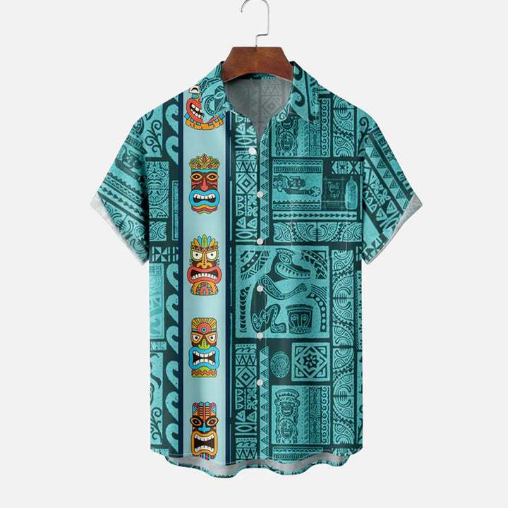 Hawaiian Tribal Pattern Tiki Casual Short Sleeve Shirt