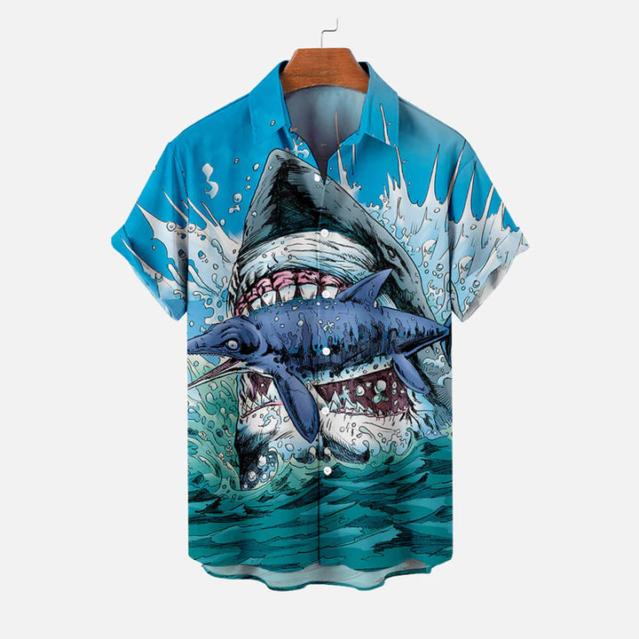 Men's Shark Large Size Casual Short Sleeve Shirt