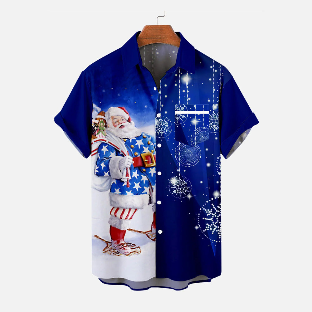 Christmas Santa Claus Contrast Short Sleeve Shirt