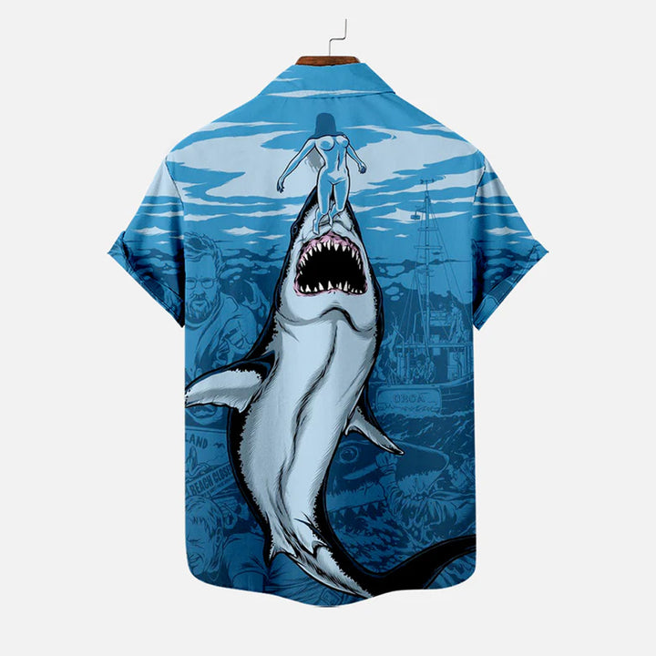 Men's Shark Large Size Casual Short Sleeve Shirt