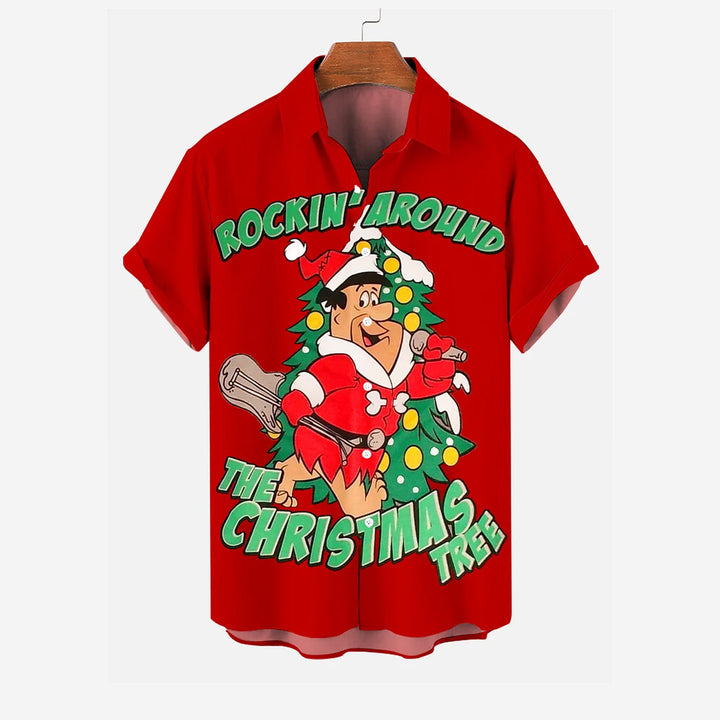 Retro Comic Christmas Print Short Sleeve Shirt