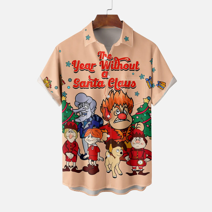 Vintage Santa Christmas Casual Short Sleeve Shirt