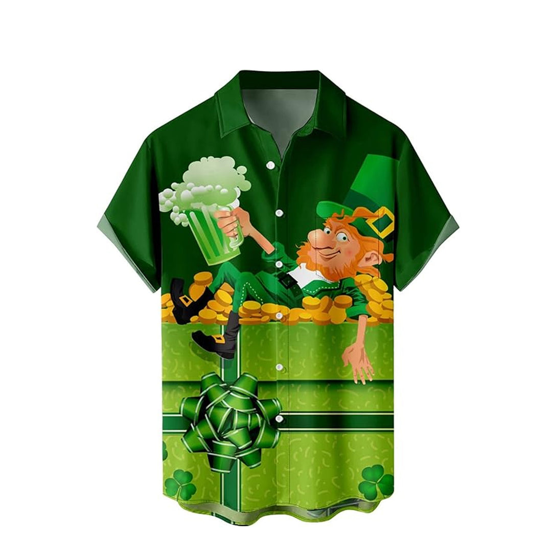 St. Patrick's Day Beer Print Pocket Short Sleeve Shirt