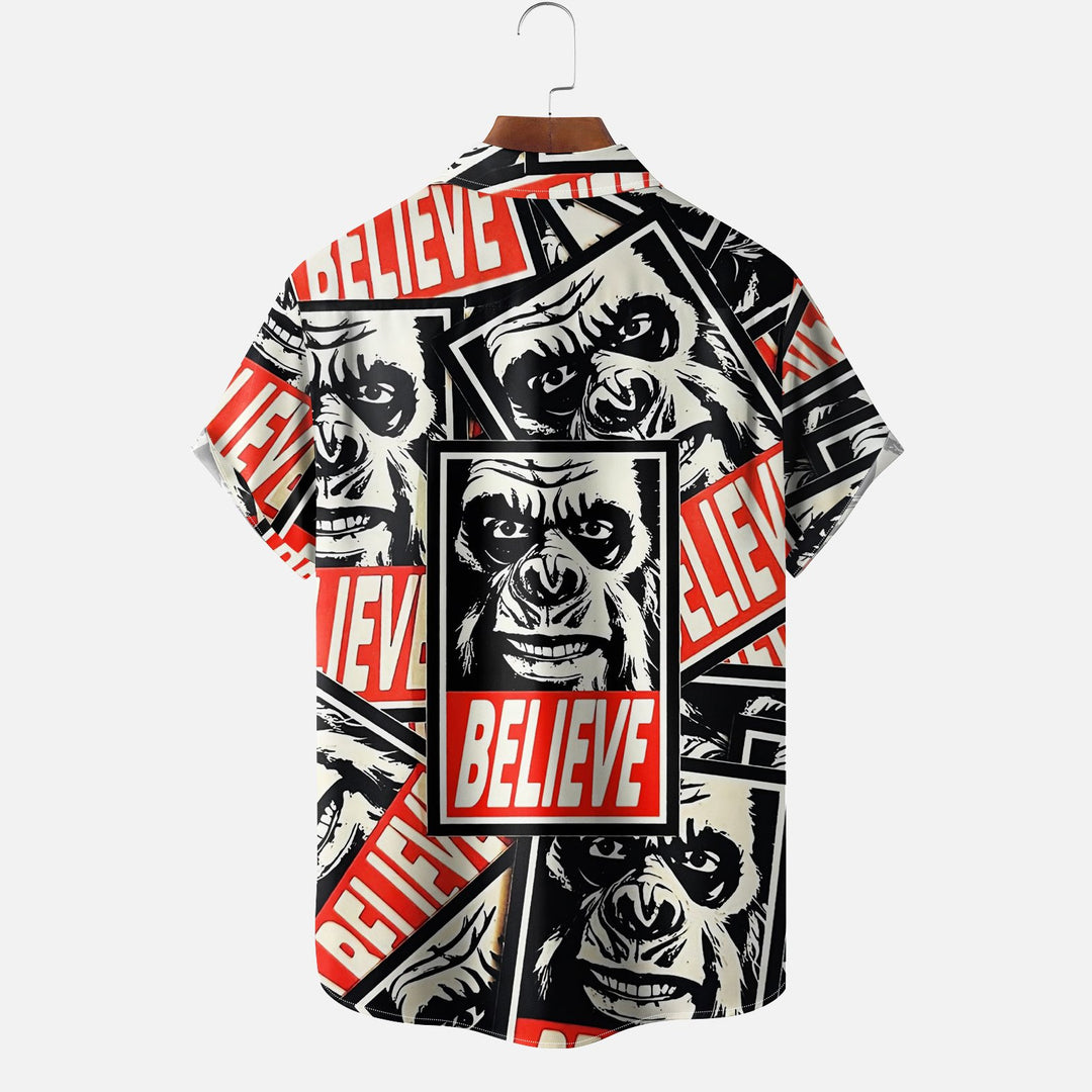 Bigfoot Art Poster "BELIEVE" Chest Pocket Hawaiian Shirt