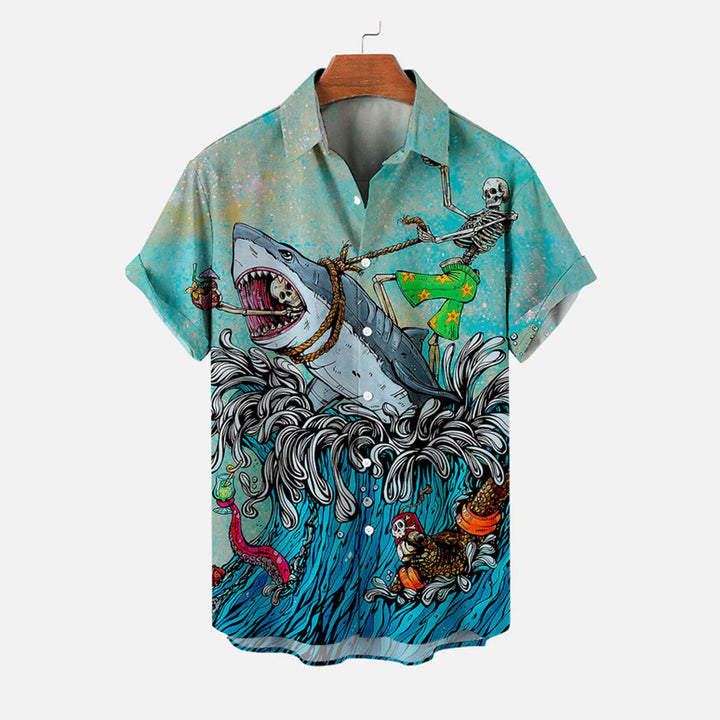 Men's Shark Large Size Casual Short Sleeve Shirt