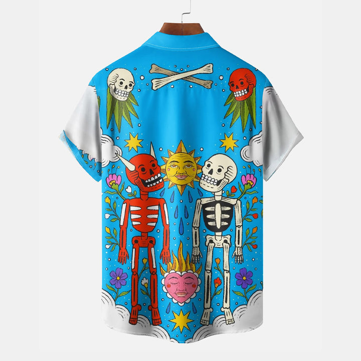 Cartoon Skull Print Casual Large Size Short Sleeve Shirt