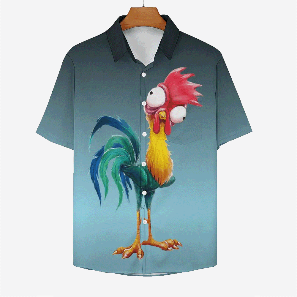 Men's Gradient Funny Rooster Casual Fashion Short Sleeve Shirt 2307101063