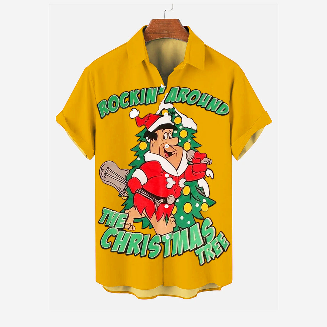 Retro Comic Christmas Print Short Sleeve Shirt