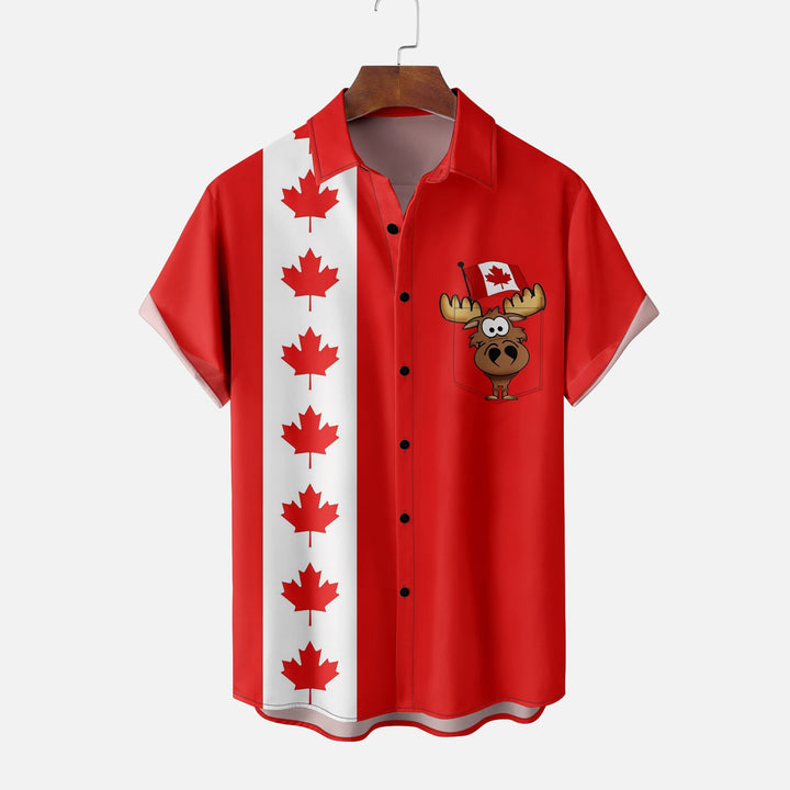 Canada Day Chest Pocket Casual Bowling Shirt