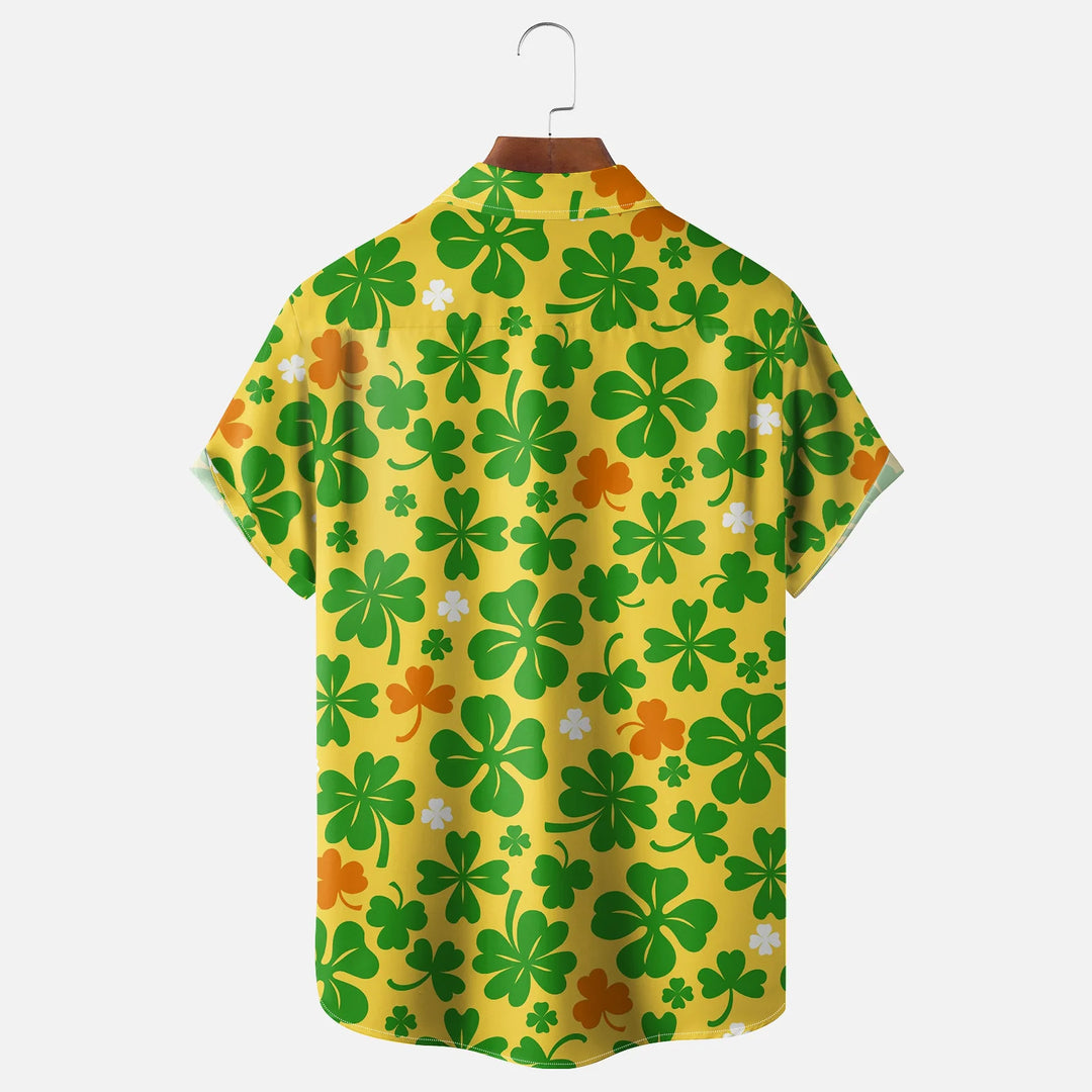 St. Patrick's Day Clover Gnome Chest Pocket Bowling Shirt