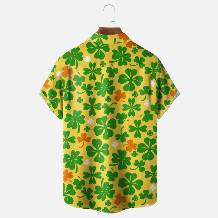 St. Patrick's Day Clover Gnome Chest Pocket Bowling Shirt