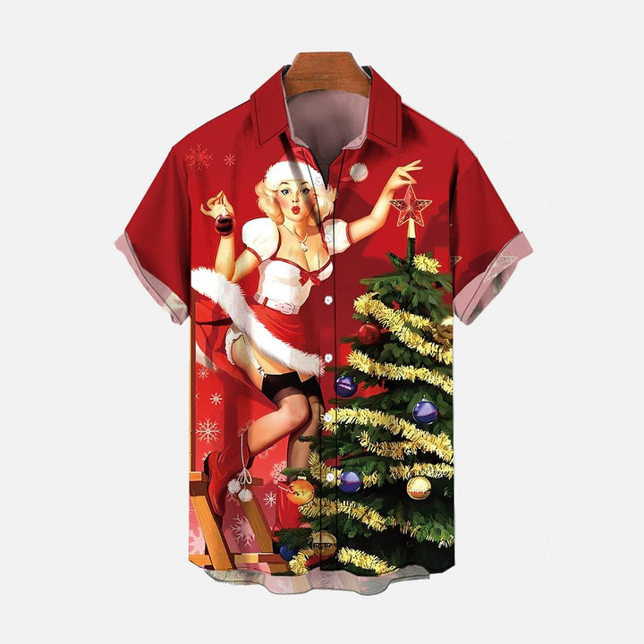 Christmas Girl Print Short Sleeve Shirt