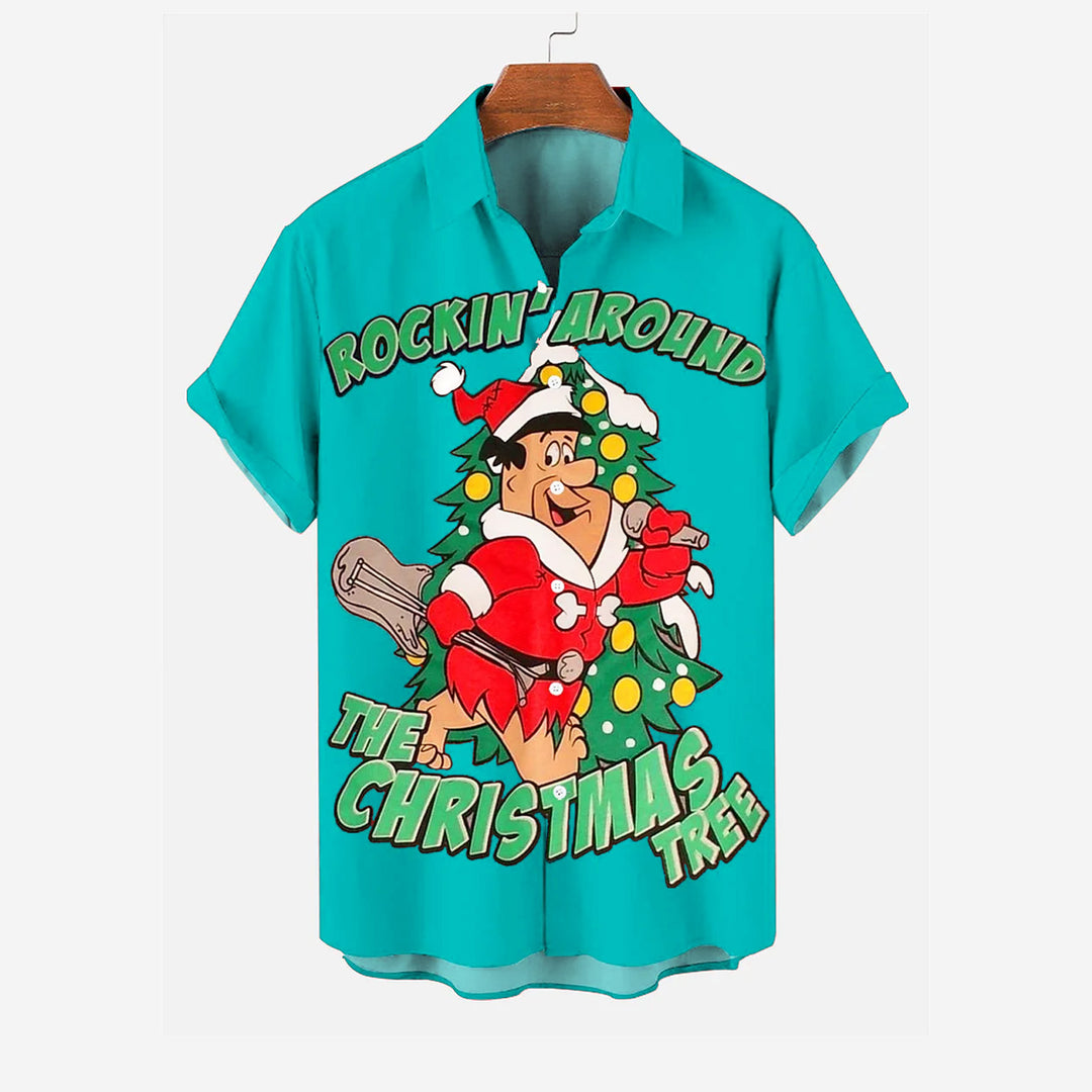 Retro Comic Christmas Print Short Sleeve Shirt