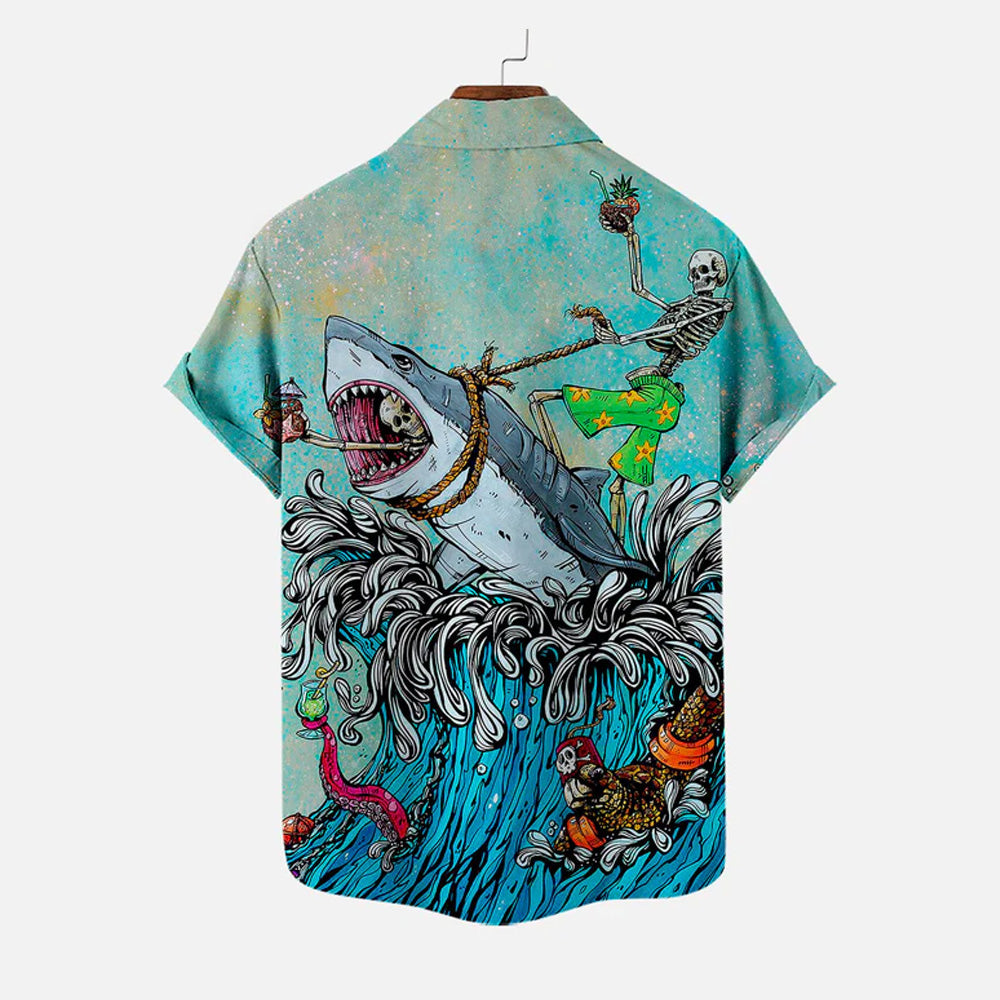 Men's Shark Large Size Casual Short Sleeve Shirt