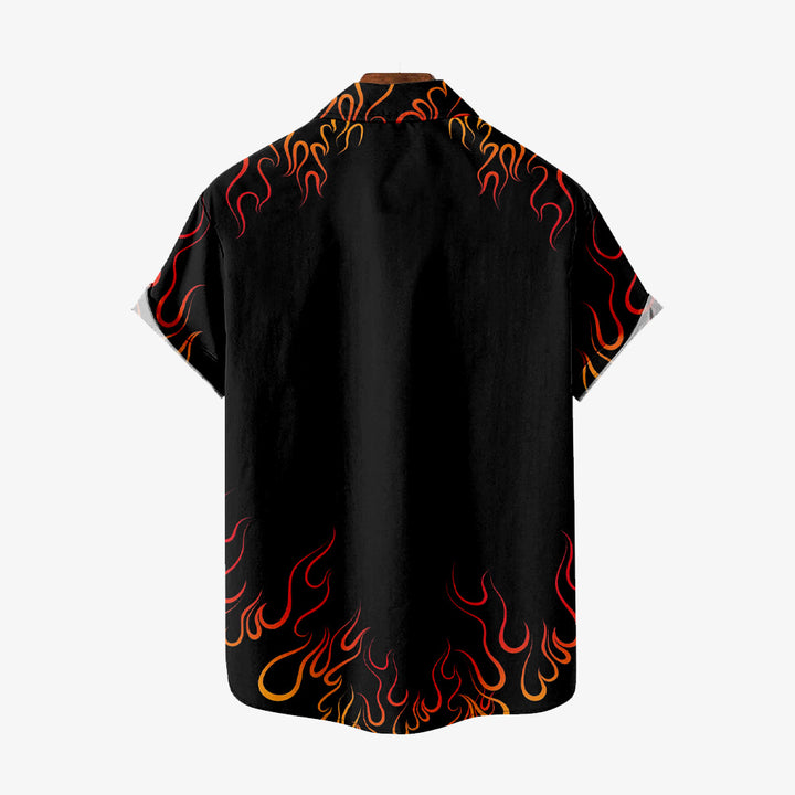 Men's Modified Car Flame Print Large Short Sleeve Shirt