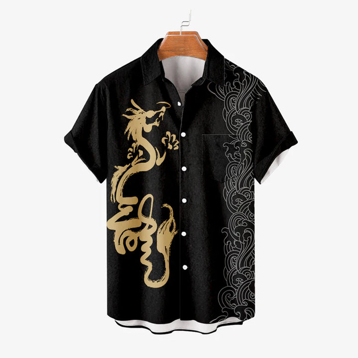 Dragon Print Casual Short Sleeve Shirt