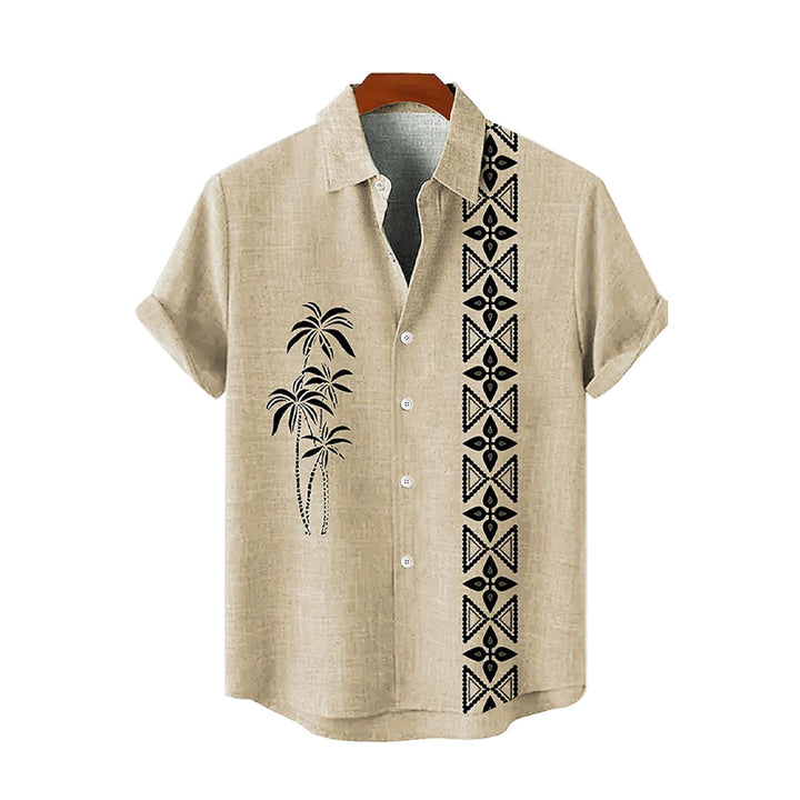 Coconut Tree Ethnic Pattern Casual Large Size Short Sleeve Shirt