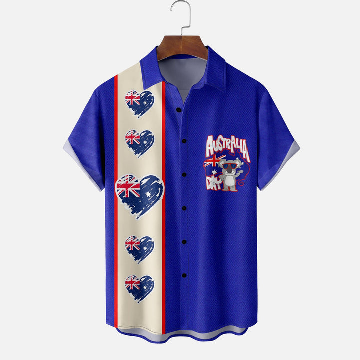 Australia Day Art Chest Pocket Bowling Shirt