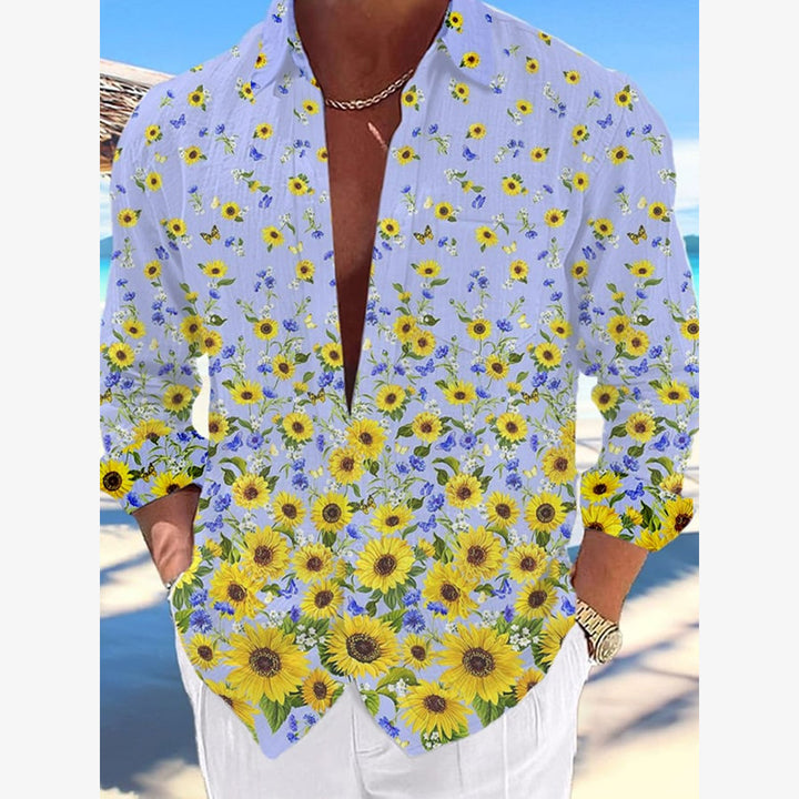 Gradient Sunflower Print Long-Sleeved Shirt