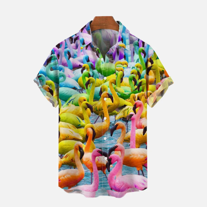 Colorful Flamingo Casual Large Size Short Sleeve Shirt