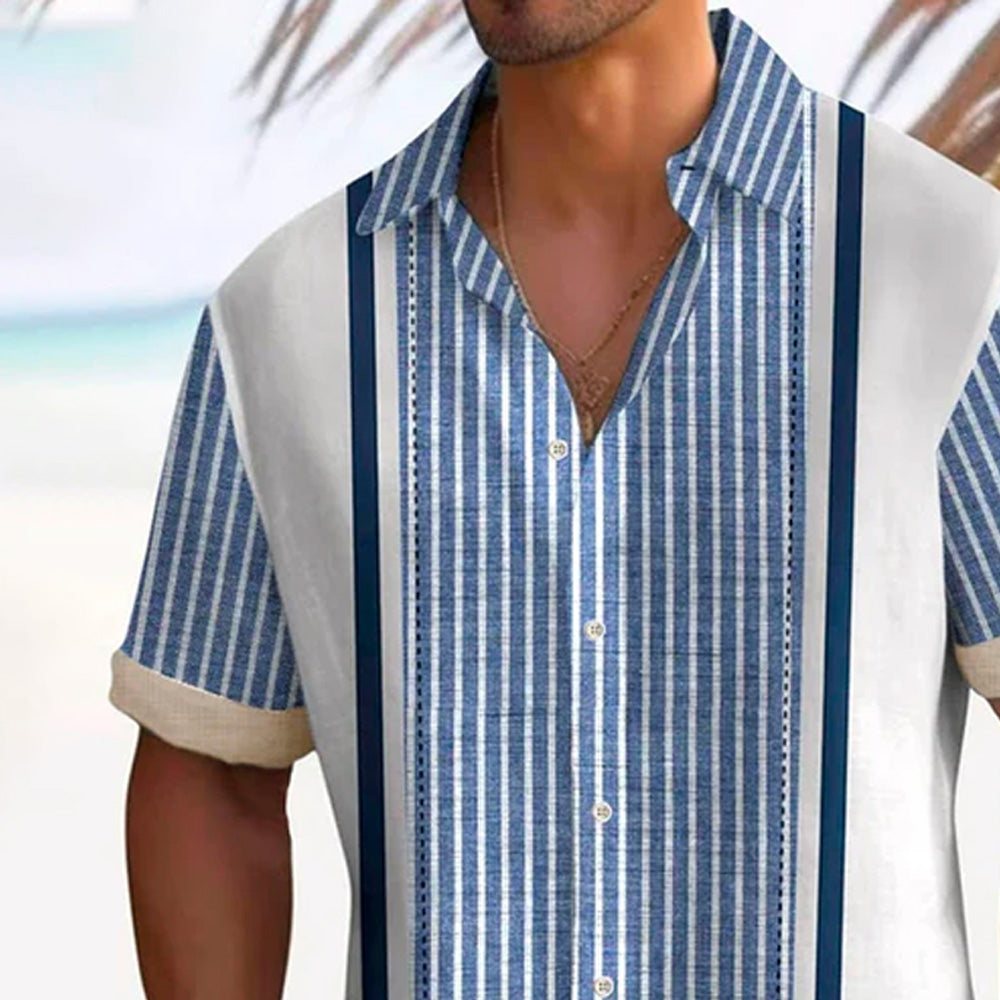 Men's Retro Striped Casual Breathable Short Sleeve Shirt