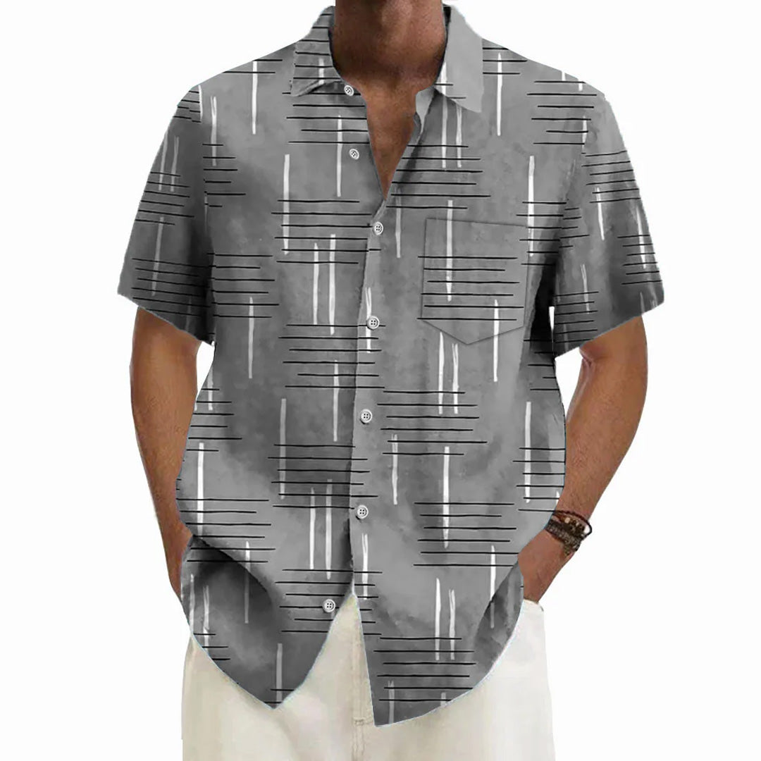 50's Retro Geometric Line Print Casual Vacation Shirt 2406000044