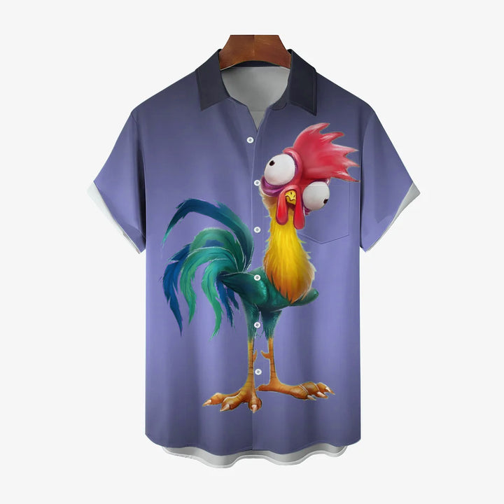 Men's Gradient Funny Rooster Casual Fashion Short Sleeve Shirt 2307101063