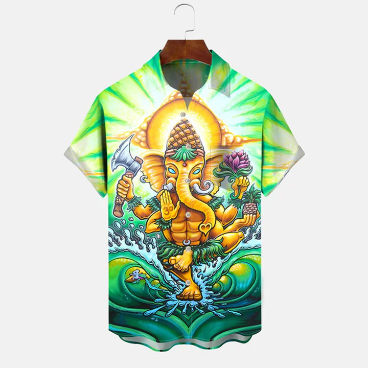 Coconut Tree Elephant Animal Beach Button Pocket Leisure Vacation Shirt