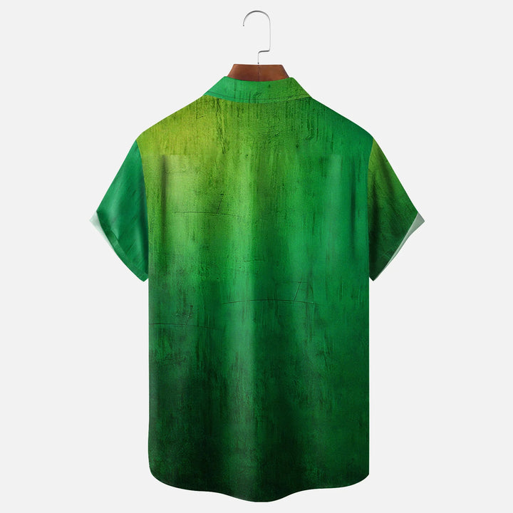 St. Patrick's Day Art Shamrock Chest Pocket Bowling Shirt