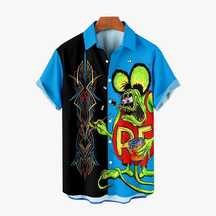 Modified Car Fun Cartoon Print Short Sleeve Shirt