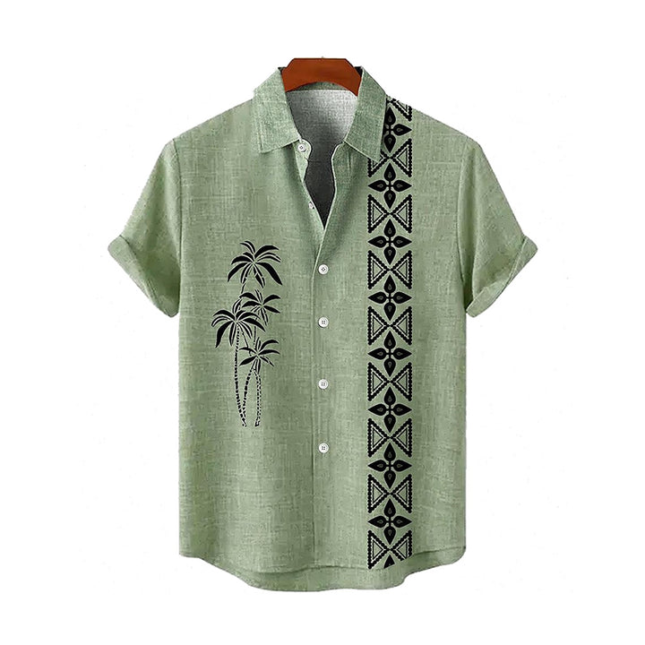 Coconut Tree Ethnic Pattern Casual Large Size Short Sleeve Shirt