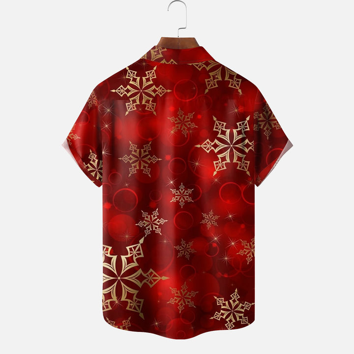 Mens Merry Christmas Wineglass Chest Pocket Bowling Shirt