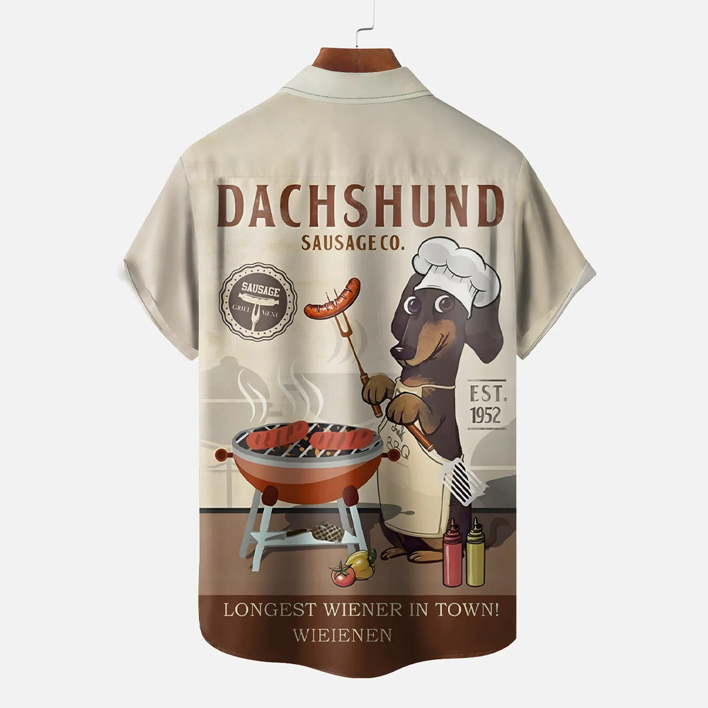 Hot Dog Fun Print Casual Large Size Short Sleeve Shirt