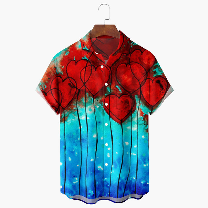 Valentine's Day Heart Gradient 3D Digital Print Short Sleeve Shirt