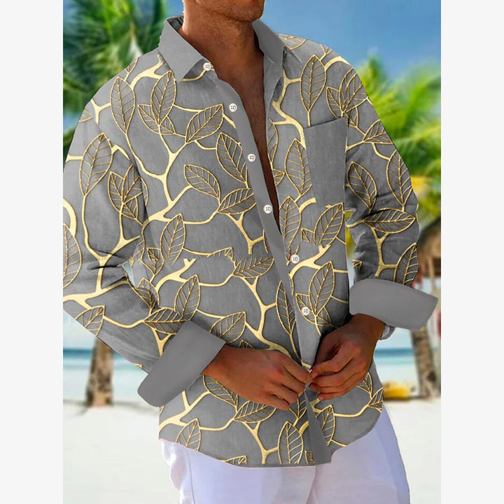 Metallic Leaf Print Long-Sleeved Shirt