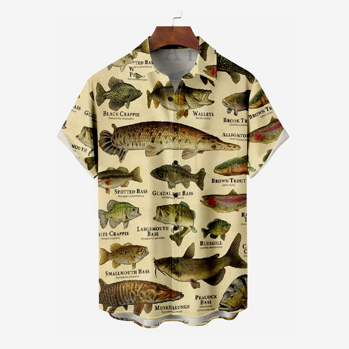 Men's Fishing Print Casual Oversized Short Sleeve Shirt