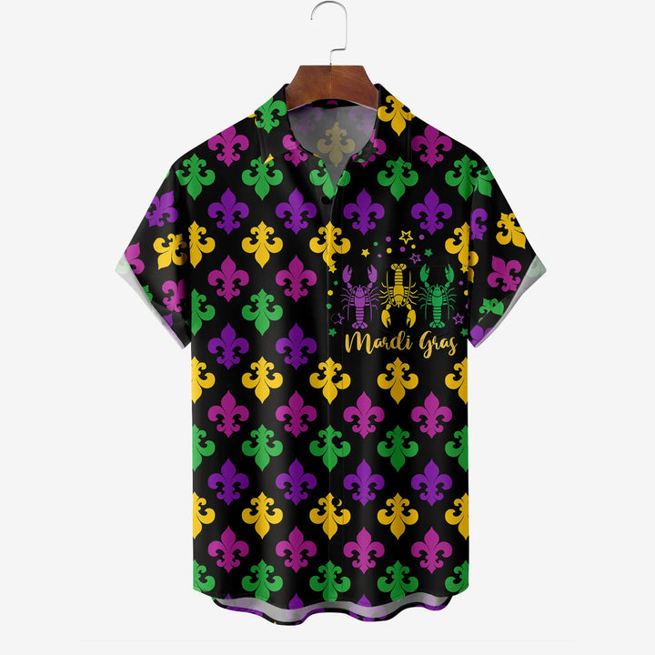 Mardi Gras Chest Pocket Short Sleeve Casual Shirt